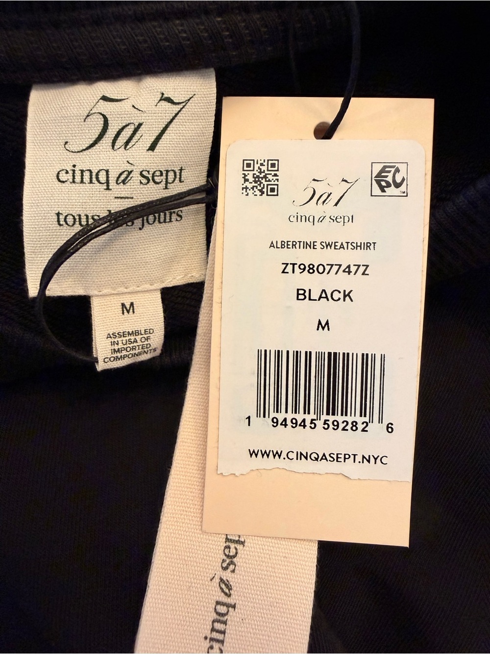Cinq a Sept Albertine Black Sweatshirt with feather hem detail Size Medium - Picture 7 of 7